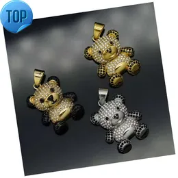 Fashion Fine Jewelry Gold Plated CZ Cubic Zirconia Stainless Steel Hiphop Three Dimensional Bear Charm Pendant for Women