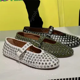 Rhinestone Boat Buty Mary Jane Flat Ballet Bute puste Buty siatki Kobiety muły Sandals Łódź Big metalowy pasek Elastyczne Siatka Oryginalne skórzane mieszkania rybne buty siatkowe