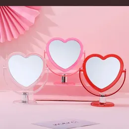 Kalp şeklindeki kozmetik ayna akrilik şeffaf taban makyaj aynası çift tarafı ev yatak odası masaüstü ayna