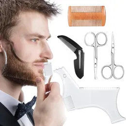 Preparação de barba pente de estilo de barba pente de madeira dupla face dois tipos de pequenas tesouras trompete combinando combinação de pente