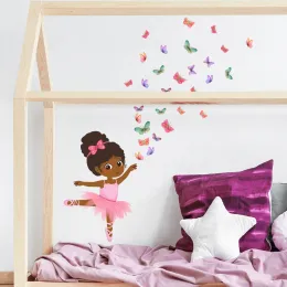 30*60cm Kupu-Kupu Warna-Warni Menari Gadis Kecil Kartun Stiker Dimnding Dinding Belakang Ruang Tamu Kamar Tidur Dekoratif Stiker Dinding