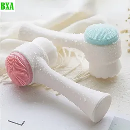 BXA Portable 3D Bilateral Silicone Cleanser Manual Massage Brush Soft Bristles DoubleSided Face 240516