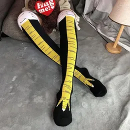 Frauen Socken süße lange Strümpfe Lustige Hühnerpfoten Füße Cartoon Baumwoll 3D -Druckklaue über Knie hohe Röhre