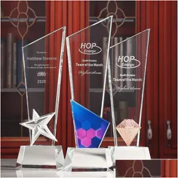 Oggetti decorativi Figurine Crystal Trophy Stampa di colore personalizzato come premio Premio Sport Movie Consegna per conto di Home Decorati Dhoaw