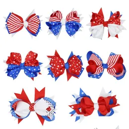 Hårtillbehör American Flag Print Barrettes Bow Clips Llowtail Hairpins With Clip 4th of JY Independence Day Kids Childrens Drop de Otzal