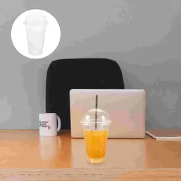 Disposable Cups Straws 50 Sets Beverage Coffee Cup Plastic Smoothie Clear Milk With Dome Lids Juice Glass Cover Portable Transparent