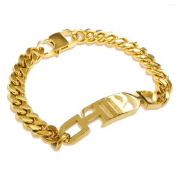 Link Armbänder Jinhuipd Brief für Frauen Männer Edelstahl Gold Farbe Die gequälte Dichter -Abteilung Armband Dicke Kette Schmuck Schmuck