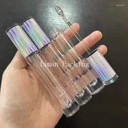 Garrafas de armazenamento 50pcs vazias 5ml Glitter Holographable Recarregáveis Recipientes Lips Recipientes Tubo Garrafa de embalagem Lipgloss com varinha de escova transparente