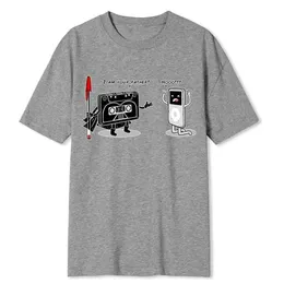 Herren T-Shirt Cartoon Bilddruck Lustige Retro-Ära mp3 Männer und Frauen Street Hip-Hop Casual Tops