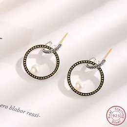 Kolczyki Dangle 925 srebrne srebrne duże okrągłe puste wiszące perłowe i modne wysokiej jakości damski prezent świąteczny