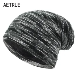 Aetrue gestrickte Hut Frauen Schädel Beanies Winter Hüte für Männer Motorhaube gestreifte Kappen warmes Baggy weiche Wolle männliche Mütze Hut
