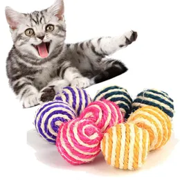 Colorido sisal gato slasided knot brinquedo pet sisal corda teaser de bola tocador de mascar ratame de arranhão