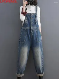 Frauen Jeans lose geradlinige Single -Breasted -Hosenträger Denim Overalls weiblich 2024 Frühlings- und Herbst Art Retro Streetwear Tasche Jumpsuit