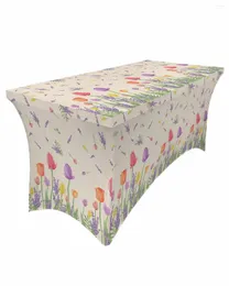 Table Skirt Plant Tulip Lavender Flower Elastic Wedding El Birthday Cover Buffet Tablecloth Decor