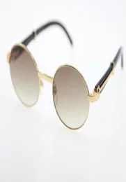 Ganzes schwarzes Büffelhorn Sonnenbrillen 51551348 18K Sonnenbrille Unisex Fashion C Dekoration Gold Rahmen Gläsern Größe 55 mm Round Eye1278628