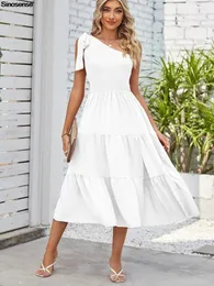 Casual Dresses Womens Summer Boho Beach Party Maxi Dress Knot One Shoulder Ruffle Flowy A Line Tiered Swing Elegant Wedding Guest