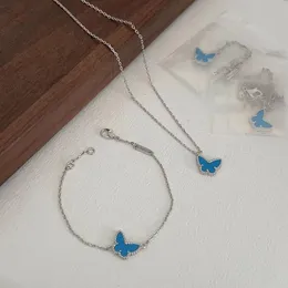 S925 Серебряный шарм -шпилька Серьера педантное ожерелье с синим бирюзовым каменным браслетом для женщин Свадебные украшения.
