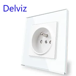 Delviz French Standard Outlet, панель из закаленного хрустального стекла, порты по интерфейсу VAC 110-250V, настенный встроенный 16A розетка