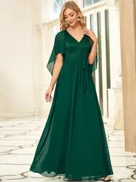 Vestidos de festa elegante e elegante renda tule profundo v bordado de pescoço bordado baziiiingaaa de 2024 Dreshas de dama de honra verde escuro