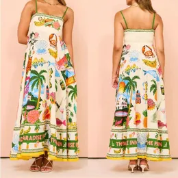 Новый Alemais Women Spaghetti Brap Long Dress Printed Buckless Bleedlevess Shinkstring Элегантное платье вечеринка Vestido Holiday Casual Beach Plays