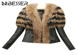 NIBESSER New Women Coats 2017 Autumn Winter High Street Faux Fur Collar Coats Faux Leather Warm Jacket Overcoats Outwears1708278