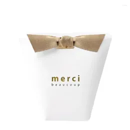 Gift Wrap 50pcs/lot Upscale Black White Kraft Papel "Merci" Box Wedding Favors Candy Bag Package Birthday Party Favor Boxes