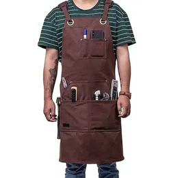 Tjocken denim Canvas Förkläde utomhus grillkock Mjölkte Barista Florist Overaller Multi-Pocket