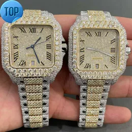 Luxus Mode HipHop IREtout Moissanit Diamant besetzt Bling Watch Männer und Frauen Automatische mechanische Edelstahlwachen