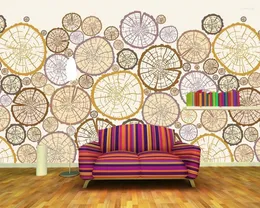 壁紙Papel de Parede Retro Tree Root Colorful Modern Circle 3D Wallpaper Mural Living Room Bedroom Papers Home Decor