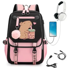 Rucksack Teenage Bookbag Nylon Rucksack süße Capybara liebt Bubble Tea Fashion Girl Rucksäcke Frauen Umhängetasche High School Schoolbag