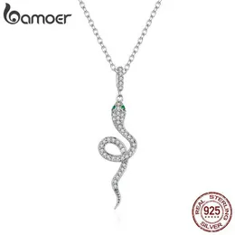 ペンダントネックレスBamoer 925 Sterling Silver Snake Pendant Necklace Pave Setting cz for Women Adgatiable Chain Link Fine Jewelry Party Gift Q240525