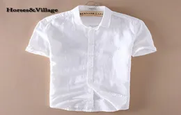 2020 Summer Men 4xl swobodne koszule Solidne białe bawełniane sukienki z krótkim rękawem