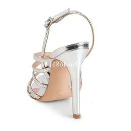 Straps est sandali estivi con fibbia croce femminile in pelle bandage puntata in oro in pizzo di brevetto sier con Stiletto 9E4