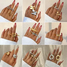 Luxo clássico de metal francês textura de metal liso anel de ouro de ouro simples feminino anel de dedo duplo anel de silve para mulheres de luxo jóias designer de festas presentes de festa casamento