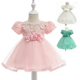 Vestidos de menina nascidos garotas batizando corpete de flor 3d de tule de tule vestido de aniversário bebê crianças batismo