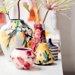 Vases Creative American Ceramic Hand-painted Mini Vase Household Living Room Porch Desktop Decorations Estantes Para Plantas