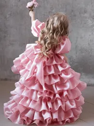 2024 자주색 꽃 소녀 드레스 여자 공보 웨딩 파티 드레스 아이 저녁 드레스 공주 긴 기차 칵테일 댄스 파티 드레스를위한 첫 성찬식 드레스