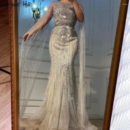 パーティードレスWasisi Brown Mermaid Elegant 2024 With Cape Sleeves Beaded Luxury Evening Gowns for Women FLA70638