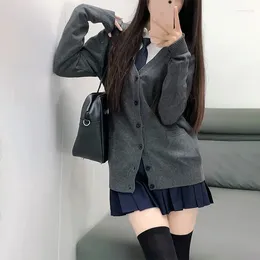 Malhas femininas hu lina for schools originais jk uniform sweater sweater externo colégio japonês estilo malha cinza cardigan jaqueta