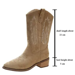Lapolaka совершенно новые толстые каблуки с низкой каблукой заостренная длина колена Western Boots Вышивка ретро классические ковбойские сапоги для женщины