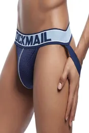 Blue Jockmail Сексуальные гей -нижнее белье Мужчины прозрачная jockstrap string homme sexy erotic Homens Mens Thongs и G Strings Cueca GA3281244