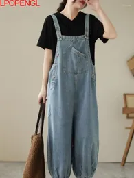 Frauen Jeans Vintage 2024 Frühlings- und Sommer-Denim Overalls weibliche Koreaner loser lässiger bloßes Blocker Rompers Taschen One-Piece Hosen