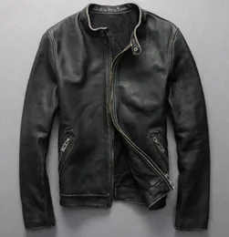 빈티지 정품 가죽 재킷 남자 검은 코프 스킨 짧은 간단한 오토바이 재킷 men039s 얇은 가죽 코트 chaqueta cuero hombre3531224