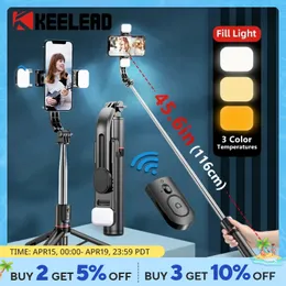 Keelead Bluetooth Selfie Stick 1160 mm erweitertes Doppelfülllicht L13D -Stativ mit Remote -Verschluss für Android iOS -Smartphone