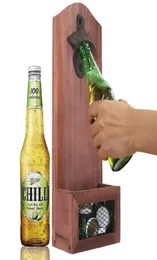 1pcs Vintage Wall Mounted Bottle Opener с магнитным сплошным деревянным баром, выпивая кухонные аксессуары T200507 2841 Q29120626