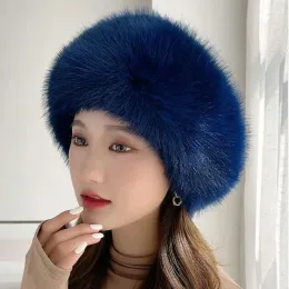 2023 Rus Şapkası Sahte Kürk Şapka Kadınlar için Kış Kabarık Soğuk Hava Kapağı Sıcak Açık Hava Şapkası