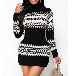 Sıradan elbiseler Sonbahar Kadın Örme Beltlenek Kazak Elbise Lady Elegant Bodycon Uzun Kollu Alt Alt Vestidos De Rayas Punto