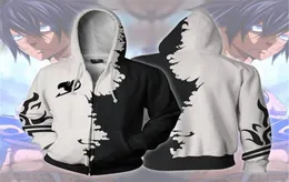 Men039s Bluzy Bluzy Fairy Tail Grey Fullbuster Anime 3D Drukuj Casual Jacket Coat Cosplay5147529