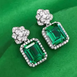 Flower Emerald Diamond Dangle Earring 100% Real 925 Sterling Silver Wedding Drop Clearings for Women Bridal Promise Gioielli regalo Rihib
