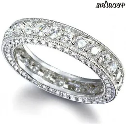 VECALON Vintage Eternity Promise Ring 925 Sterling Silver AAAAA CZ RENS DE MEMININH